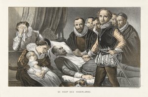 Książę Maurits przy zwłokach księcia Wilhelma Milczącego, 1584 Nadzieja Ojczyzny (tytuł na obiekcie) autorstwa Anonymous
