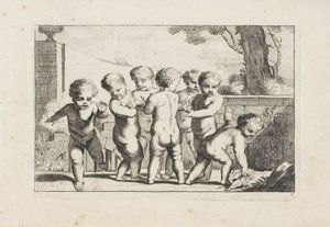Granie w tkankę do układania putti Grające putti (tytuł serii) autorstwa Anonymous