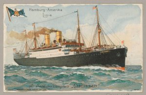 Statek „Cincinnati” linii Hamburg America Line (Hapag) na pełnym morzu Hamburg-America Line An Bord des Dampfers 