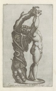 Sculptuur van Amor die druiven plukt Cupido puber w domu Io Baptista Lugari (tytuł na obiekcie) Rzeźby antyczne w Rzymie (tytuł serii) Ikony starożytnych posągów miasta Rzymu, które można zobaczyć w miejscach publicznych (tytuł serii) autorstwa Anonymous