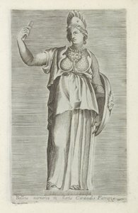 Rzeźba van Bellona Marmur Bellona w ogrodach kardynała Farraria (tytuł na obiekcie) Rzeźby antyczne w Rzymie (tytuł serii) Ikony starożytnych posągów miasta Rzymu, które można zobaczyć w miejscach publicznych (tytuł serii) autorstwa Anonymous