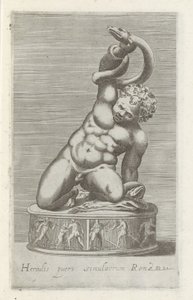 Sculptuur van de jonge Hercules w bitwie spotkał een slang Posąg Herkulesa dziecka Rzymu (tytuł na obiekcie) Rzeźby antyczne w Rzymie (tytuł serii) Ikony starożytnych posągów miasta Rzymu, które można zobaczyć w miejscach publicznych (tytuł serii) autorstwa Anonymous