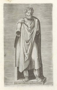 Sculptuur van een gegengen koning Pojmani króla Partorium z czarnego kamienia Rzymu w budynku Cesys (tytuł na obiekcie) Rzeźby antyczne w Rzymie (tytuł serii) Ikony starożytnych posągów miasta Rzymu, które można zobaczyć w miejscach publicznych (tytuł seri autorstwa Anonymous