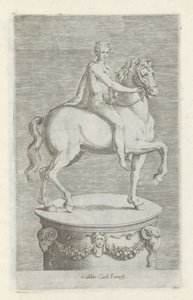Sculptuur van een naakte jongen op een paard Rzeźby antyczne w Rzymie (tytuł serii) Ikony starożytnych posągów miasta Rzymu, które można zobaczyć w miejscach publicznych (tytuł serii) autorstwa Anonymous
