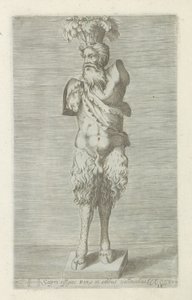 Sculptuur van een sater Portrety satyrów rzymskich w pałacach Walensa (tytuł na obiekcie) Rzeźby antyczne w Rzymie (tytuł serii) Ikony starożytnych posągów miasta Rzymu, które można zobaczyć w miejscach publicznych (tytuł serii) autorstwa Anonymous