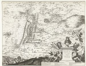 Żużel bij Kassel, 1677 Bitwa pod Cassel wygrana przez Armię Króla dowodzoną przez Jedynego Brata Jego Królewskiej Mości W Armii Posiadłości Holandii dowodzonej przez Księcia Orange 11 kwietnia 1677 (tytuł na obiekcie) autorstwa Anonymous