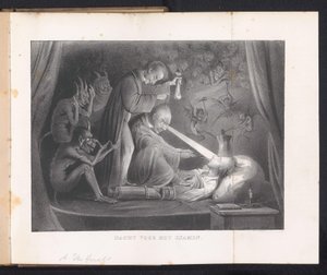 Karykatura w studenckim almanachu Lejdy, 1844 Noc przed egzaminem (tytuł na przedmiocie) autorstwa Anonymous