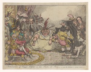 Spotprent spotkał Napoleona en Foxa, 1802 Wprowadzenie Citizen Volpone & his Suite w Paryżu - vide, The Moniteu & Cobbett
