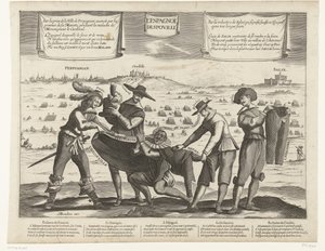 Karykatura Hiszpanów po utracie Bredy, Thionville, Perpignan, Portugalii i Katalonii, 1643 L