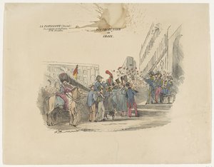 Karykatura przedstawiająca rozdanie belgijskich krzyży honorowych, 1834 Distribution de Croix (tytuł na obiekcie) autorstwa Anonymous