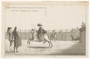Torreadory na arenie Coleccion de las principales suertes de una corrida de toros (tytuł serii na obiekcie) Zbiór najważniejszych manewrów walki byków (tytuł serii) autorstwa Anonymous