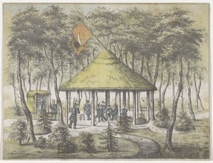 Świątynia i ogród w Boekel, 1831 Widok świątyni i ogrodu w Boekel. Wzniesiony i zbudowany przez milicję dyżurną miasta Groningen. W uznaniu życzliwego powitania w dniu 23 czerwca 1831 r. Członkom Towarzystwa na pamiątkę autorstwa Anonymous
