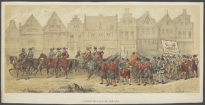 Maskarada w Utrechcie, płyta b: bitwa na lądzie i morzu, 1856 Bitwa na lądzie i morzu (tytuł na obiekcie) Założyciele holenderskiej wolności (czas Wilhelma I) przedstawione przez H.H. członkowie korpusu studenckiego Utrechtu, z okazji 220 autorstwa Anonymous