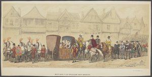 Maskarada Utrechcka, tablica e: dwór, 1856 Sąd Wilhelma Pierwszego (tytuł na przedmiocie) Założyciele holenderskiej wolności (czas Wilhelma I) przedstawione przez H.H. członkowie korpusu studenckiego Utrechtu, z okazji 220-lecia autorstwa Anonymous