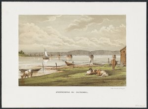 Most Waal w pobliżu Zaltbommel, 1869 Most kolejowy w Zaltbommel (tytuł na obiekcie) Główne mosty kolejowe w Holandii (tytuł serii) autorstwa Anonymous