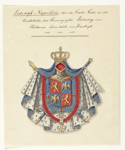 Herb Ludwika Napoleona Bonaparte, króla Holandii Ludwik Napoleon, z łaski Bożej i Konstytucji Królestwa, Król Holandii, Connectable Francji (tytuł na obiekcie) autorstwa Anonymous