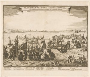 Bitwa morska między flotami szwedzkimi i duńskimi w pasie, 1644 Praelium navale inter Suecos et Danos / Ao. 1644 / Patrz Schlacht Zwieschen den Schwedischen und Dehnischen Schieffflota (tytuł na obiekcie) autorstwa Anonymous