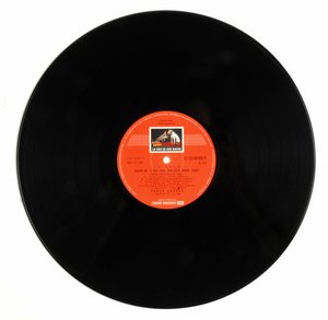 33 okrągły krążek (płyta winylowa) marki „EMI the voice of his master” Pabla Casalsa z interpretacją 6 suity na wiolonczelę Jeana Sebastiena Bacha (Johann Sebastian Bach autorstwa Anonymous Anonymous