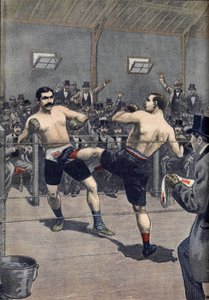 Atak bokserski: zwycięstwo mistrza Francji Josepha Charlemonta (1839-1918) nad Jerrym Driscollem techniką „savate”” w Le Petit Journal 1899