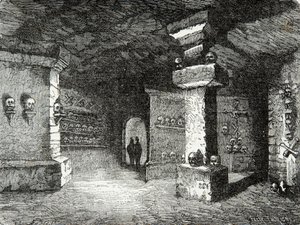 Galeria katakumb w Paryżu w XIX wieku, Rycina, Zbiory prywatne autorstwa Anonymous Anonymous
