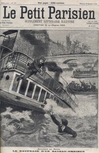 Wypadek na Sekwanie w Paryżu - Zatonięcie łodzi Omnibus: załoga łodzi wskakuje do Sekwany, aby uciec. Le Petit Parisien, dnia 18.12.1898. autorstwa Anonymous Anonymous