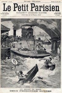 Wypadek na Sekwanie: dwie osoby w zatopionej łodzi. W „Le Petit Parisien”” w dniu 25.04.1897. autorstwa Anonymous Anonymous