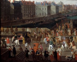 Działania i przejście na Pont Neuf w Paryżu Anonimowe malarstwo z XVII wieku. Paryż, Muzeum Orsay autorstwa Anonymous Anonymous