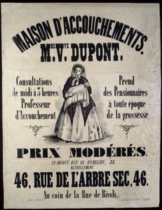 Reklama domu urodzenia (położniczego) w Paryżu w 1850 r. Madame Dupont, niskie ceny przy 46 rue de l
