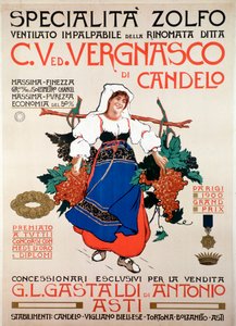 Plakat reklamowy fungicydowej przesiewanej siarki wyprodukowany przez włoską firmę Vergnasco Candelo, XX wiek autorstwa Anonymous Anonymous