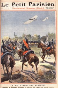 Lotnicza poczta wojskowa: jak porucznik Georges Bellenger (1878-1977) przesłał swój raport generałowi Meunierowi, Pierwsza strona gazety „Le petit parisien” 2.10.1910 (rycina) autorstwa Anonymous Anonymous
