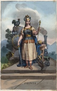 Alegoria Francji - grawer z „” Zwyczaje i Tradycje Wszystkich Ludów Wszechświata. Czyli Historia rządu, praw, milicji, religii wszystkich narodów od czasów najdalszych do dnia dzisiejszego „1856 autorstwa Anonymous Anonymous