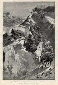 Powstanie w górach Andjera w Maroku: zasadzka na Angherystów czekających na oddziały szeryfa. Grawer „Le monde illustree” z 1892 r. Ze zbiorów prywatnych. autorstwa Anonymous Anonymous