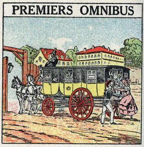 Trakcja zwierząt: pierwszy omnibus pojawił się we Francji za Karola X (1824-1830). Anonimowa ilustracja z 1925 r. Ze zbiorów prywatnych. autorstwa Anonymous Anonymous