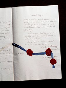 Artykuł 12 traktatu między Francją a koalicjami z 1815 roku. Drugi traktat paryski podpisany przez Armanda Emmanuela de Vignerot du Plessis, księcia Richelieu (1766-1822): traktat przewiduje współpracę między Austrią, Wielką Brytanią, Prusami i Rosją autorstwa Anonymous Anonymous