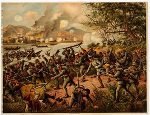 Bataille de la Drina (Bośnia, Serbia) 1914 - Bitwa pod Driną - Anonim - 1914 - Kolorowa litografia - 39x52,2 - Prywatna kolekcja autorstwa Anonymous Anonymous