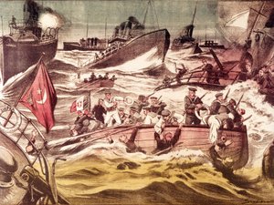 Bitwa pod Kunfudą (Kunfida Kunfidah): bitwa morska stoczona 7 i 8 stycznia 1912 r. podczas wojny włosko-tureckiej (1911-1912) na Morzu Czerwonym przed portem Kunfuda w Arabii Saudyjskiej. autorstwa Anonymous Anonymous