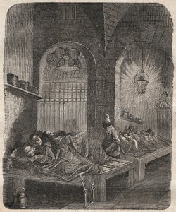 Więzienie brzeskie w nocy. Grawerowanie w „Historii skazanych od ich powstania do dnia dzisiejszego” ”(1877) autorstwa Pierre