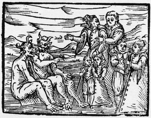 Dziecko po raz pierwszy przyjęte do szabatu – „Kompendium Maleficarum” – zajmuje się czarownicami, ich złem i szykanami autorstwa Francesco Marii Guazzo lub Guaccio lub Guaccius (15??-16??) 1608 Kolekcja prywatna autorstwa Anonymous Anonymous