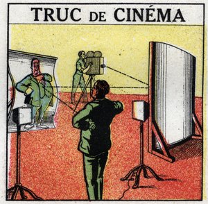 Autor zdjęć: materiał filmowy. Odkształcające się lustra dają iluzję filmowania potworów. Anonimowa ilustracja z 1925 r. Ze zbiorów prywatnych. autorstwa Anonymous Anonymous
