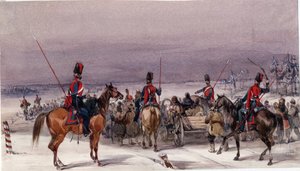Kozacy konwojujący deportowanych - Anonim - 1831 - Akwarela na papierze - 13,9x24,3 - Kolekcja prywatna autorstwa Anonymous Anonymous