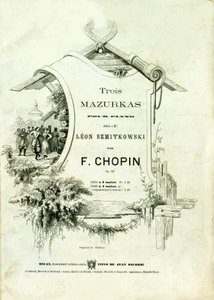 Okładka „Trzy mazurki na fortepian, Opus 50” dedykowana Leonowi Szmitkowskiemu skomponowana przez Fryderyka Chopina (1810-1849). autorstwa Anonymous Anonymous