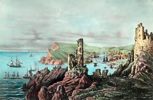 Wojna krymska: widok na port Balaklava na Krymie. Grawer około 1854-1855. Prywatna kolekcja autorstwa Anonymous Anonymous