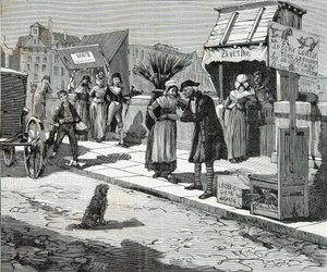 Trymery dla psów na moście nr 9 w Paryżu około 1796 r., Grawerowanie, kolekcja prywatna autorstwa Anonymous Anonymous