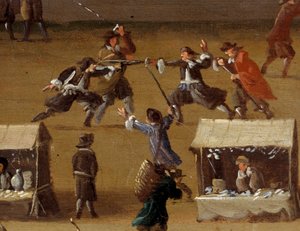 Scena pojedynku na Pont Neuf w Paryżu w XVII wieku Szczegół. Anonimowe malowanie. Paryż, Muzeum Carnavalet autorstwa Anonymous Anonymous