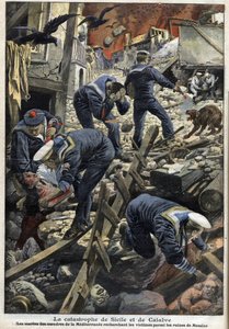 Trzęsienie ziemi na Sycylii, Kalabria 1909 - Katastrofa Sycylii i Kalabrii (trzęsienie ziemi) - Marynarze Morza Śródziemnego szukający ofiar wśród ruin Mesyny - „Mały Dziennik” ze stycznia 1909 autorstwa Anonymous Anonymous