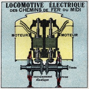 Koleje elektryczne: przekrój silnika lokomotywy elektrycznej Kolei Południowych. Anonimowa ilustracja z 1925 r. Ze zbiorów prywatnych. autorstwa Anonymous Anonymous