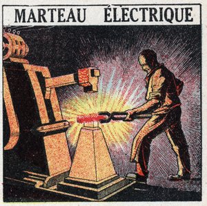 Narzędzia elektryczne: młot elektryczny. Anonimowa ilustracja z 1925 r. Ze zbiorów prywatnych. autorstwa Anonymous Anonymous