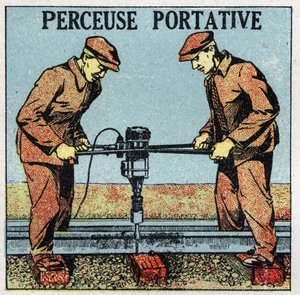 Narzędzia elektryczne: wiertarka przenośna. Anonimowa ilustracja z 1925 r. Ze zbiorów prywatnych. autorstwa Anonymous Anonymous