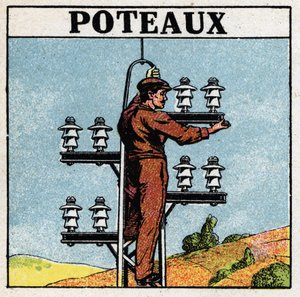 Rury elektryczne: słupy elektryczne. Anonimowa ilustracja z 1925 r. Ze zbiorów prywatnych. autorstwa Anonymous Anonymous