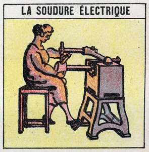 Narzędzia elektryczne: spawanie elektryczne. Anonimowa ilustracja z 1925 r. Ze zbiorów prywatnych. autorstwa Anonymous Anonymous